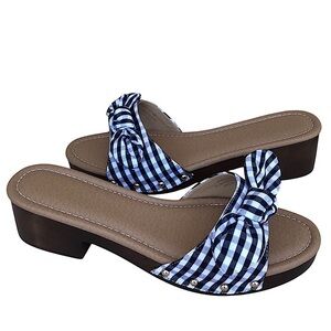 Comfort est 1946 Gingham Blue White Bow Versatile Slide Mule Clog Sandal 10
